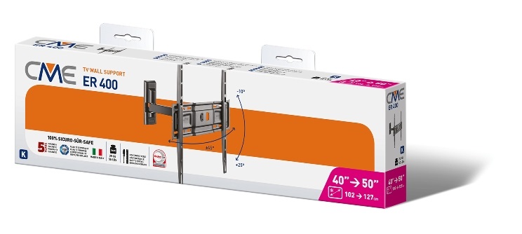 Meliconi CME ER400 - Supporto TV da parete con braccio estendibile, ruotabile e inclinabile per TV 40 - 55 pollici, Portata Max 25 Kg, VESA 200 - 300 - 400 mm, Made in Italy