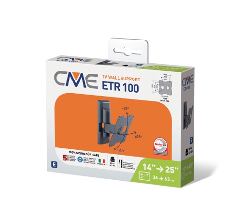 Meliconi CME ETR100 Supporto TV Inclinabile e Ruotabile da Parete per TV 14''-25'', VESA 50-75-100, Nero