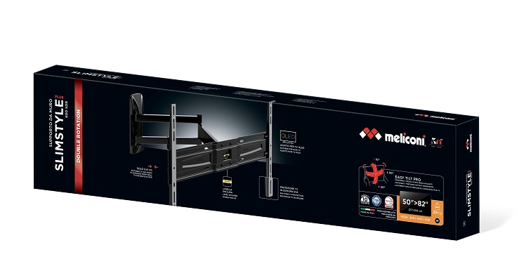 Meliconi SlimStyle Plus 600 SDR Supporto da Parete per TV 50''-82'' Orientabile, VESA 300-400-600, Colore Nero