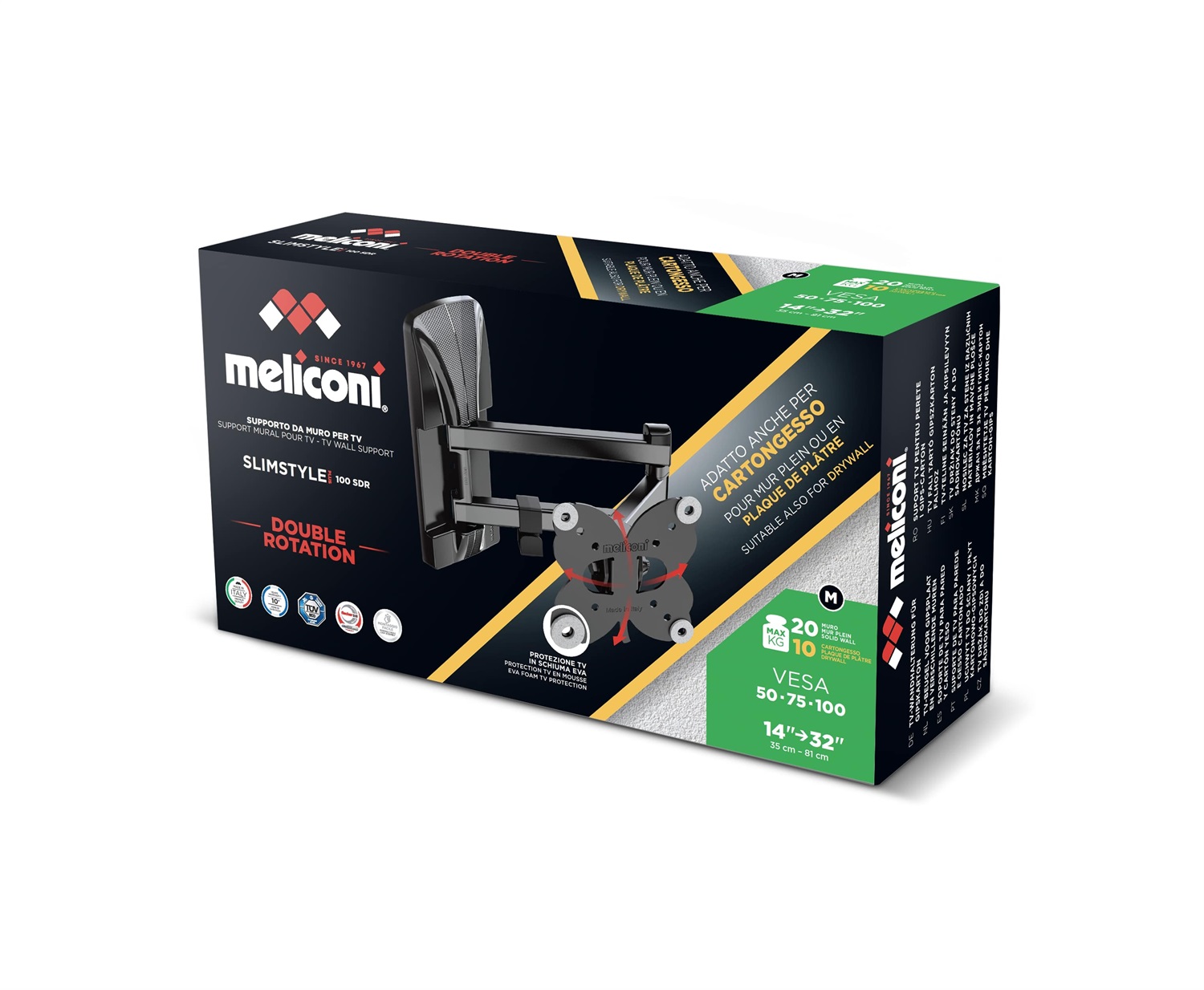 Meliconi SLIMSTYLE PLUS 100 SDR CG Supporto TV a Doppio Braccio per Televisori da 14
