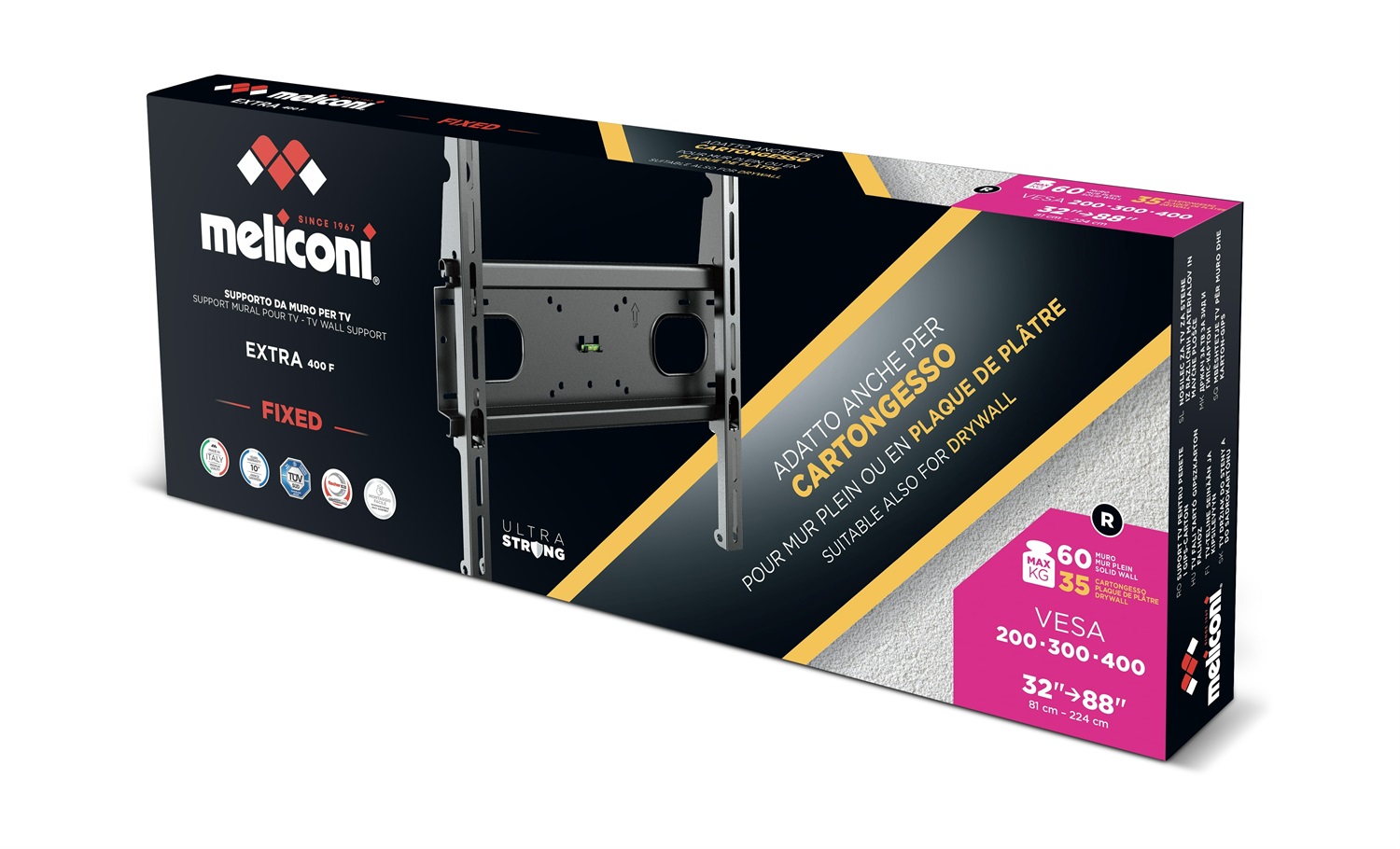 Meliconi EXTRA 400F CG Supporto TV Fisso Nero per Televisori da 32 a 88 pollici, Portata Massima 60 kg, Compatibile VESA 200x200 e 400x400