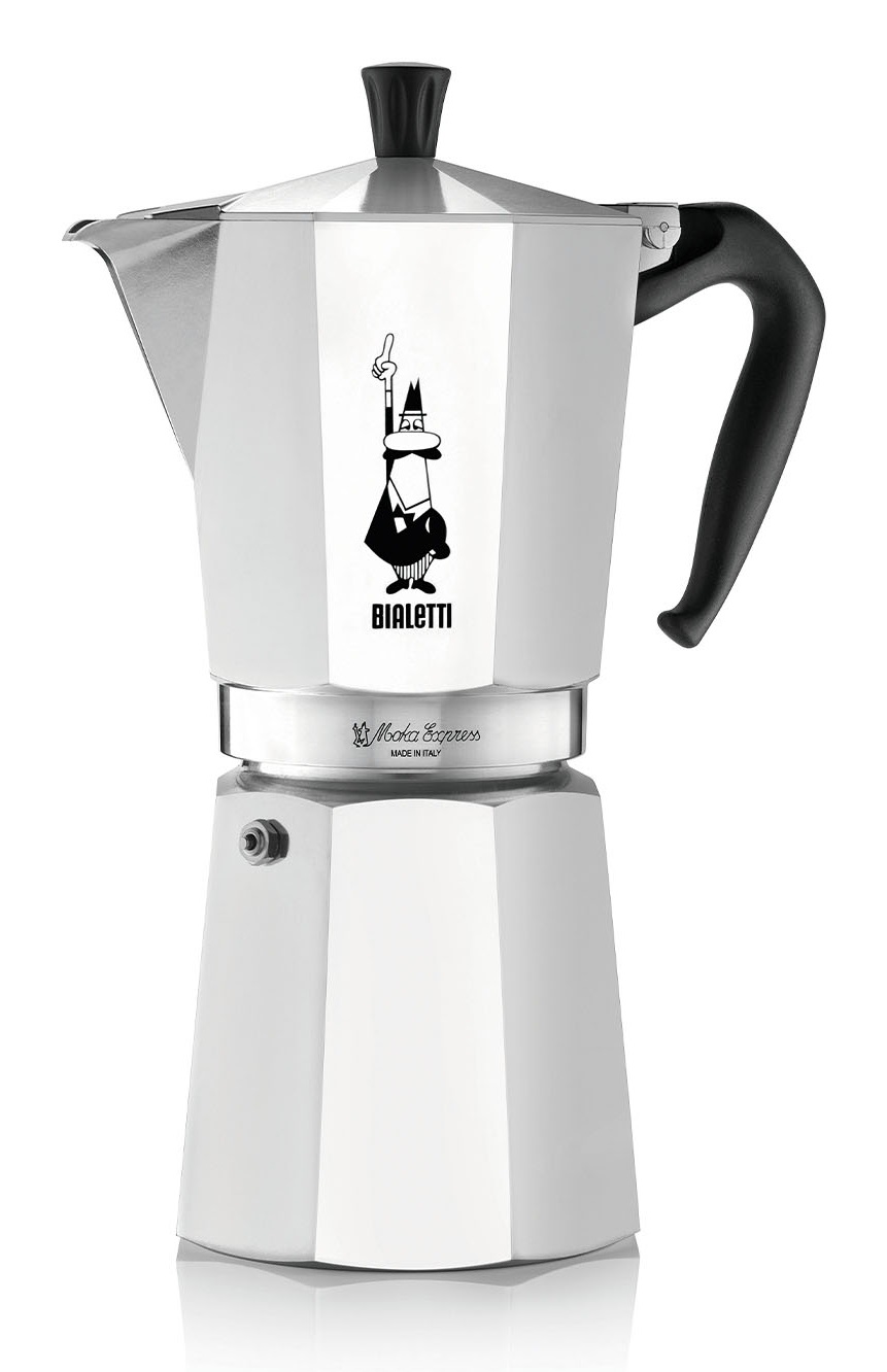 Bialetti Caffettiera Moka Express 18 Tazze in Alluminio con Manico Anti Scottatura - Non adatta a Induzione