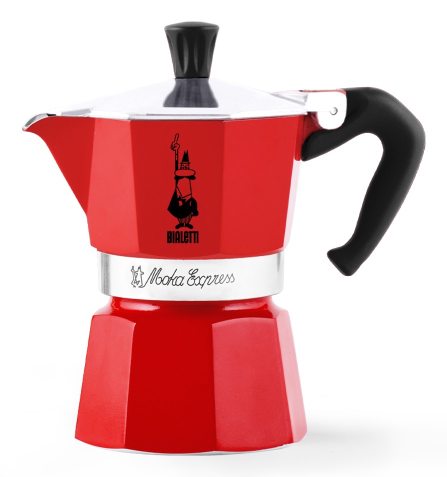 Bialetti Moka Express Rossa - Caffettiera in Alluminio, 6 Tazze, Manico Anti Scottatura, Non Adatta a Induzione