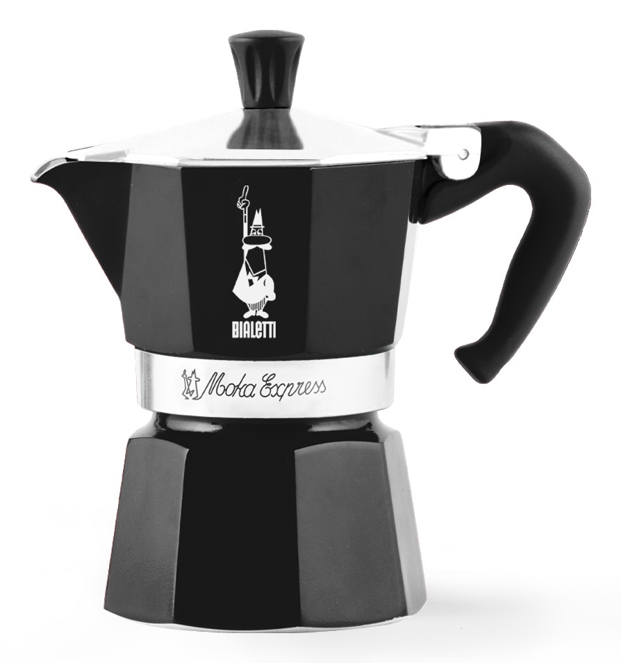 Bialetti Moka Express Caffettiera 1 Tazza in Alluminio Nero con Manico Anti Scottatura