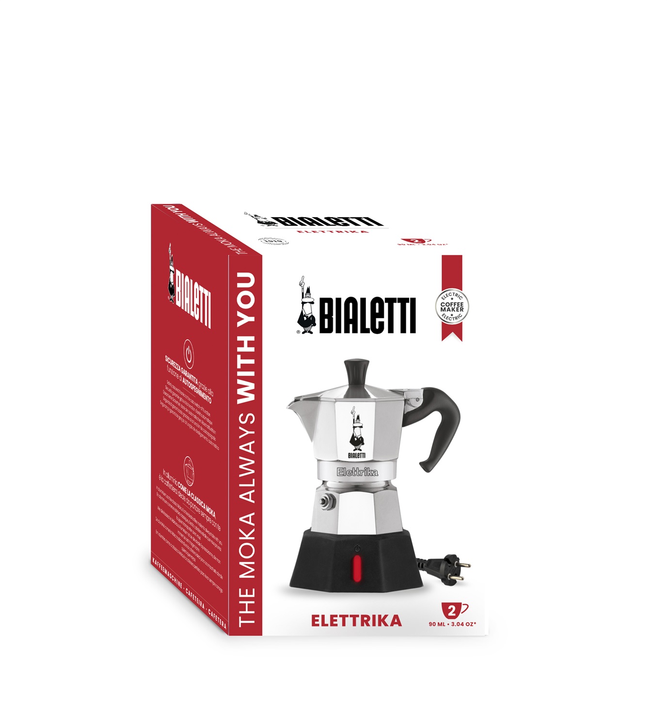 Bialetti Moka Elettrika Caffettiera Elettrica da Viaggio 2 Tazze in Alluminio con Manico Ergonomico e Valvola di Sicurezza