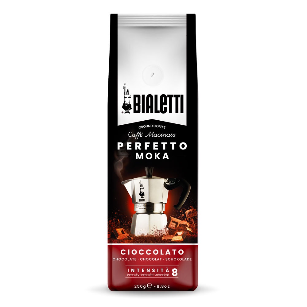 Bialetti Perfetto Moka Caffè Macinato Gusto Cioccolato 250 g - Intensità 8, Tostatura Media