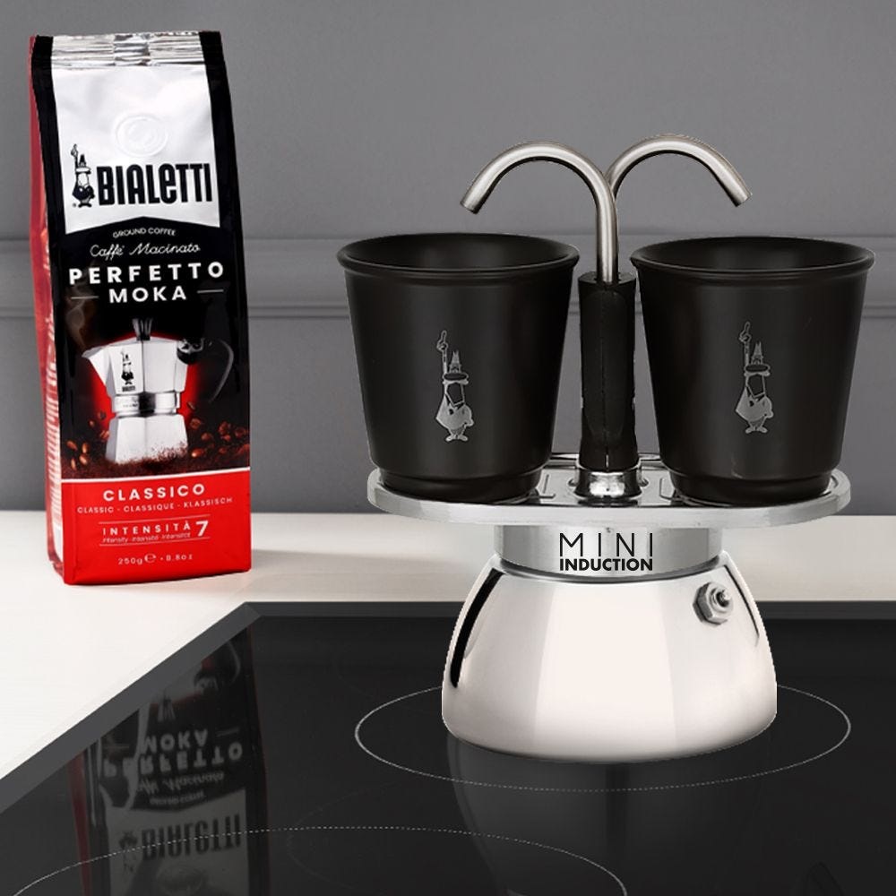Bialetti Mini Express Induction Caffettiera in Alluminio Nero per 2 Tazze