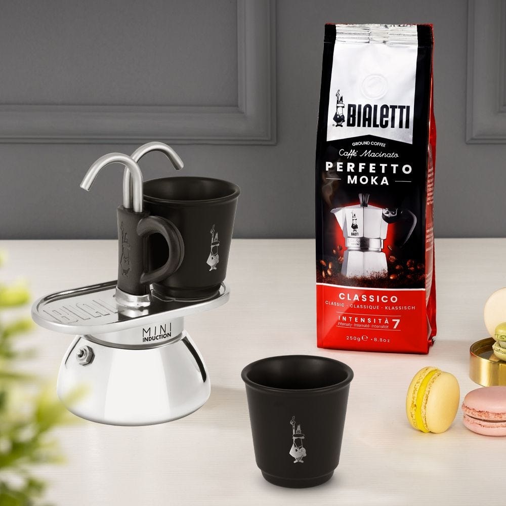 Bialetti Mini Express Induction Caffettiera in Alluminio Nero per 2 Tazze