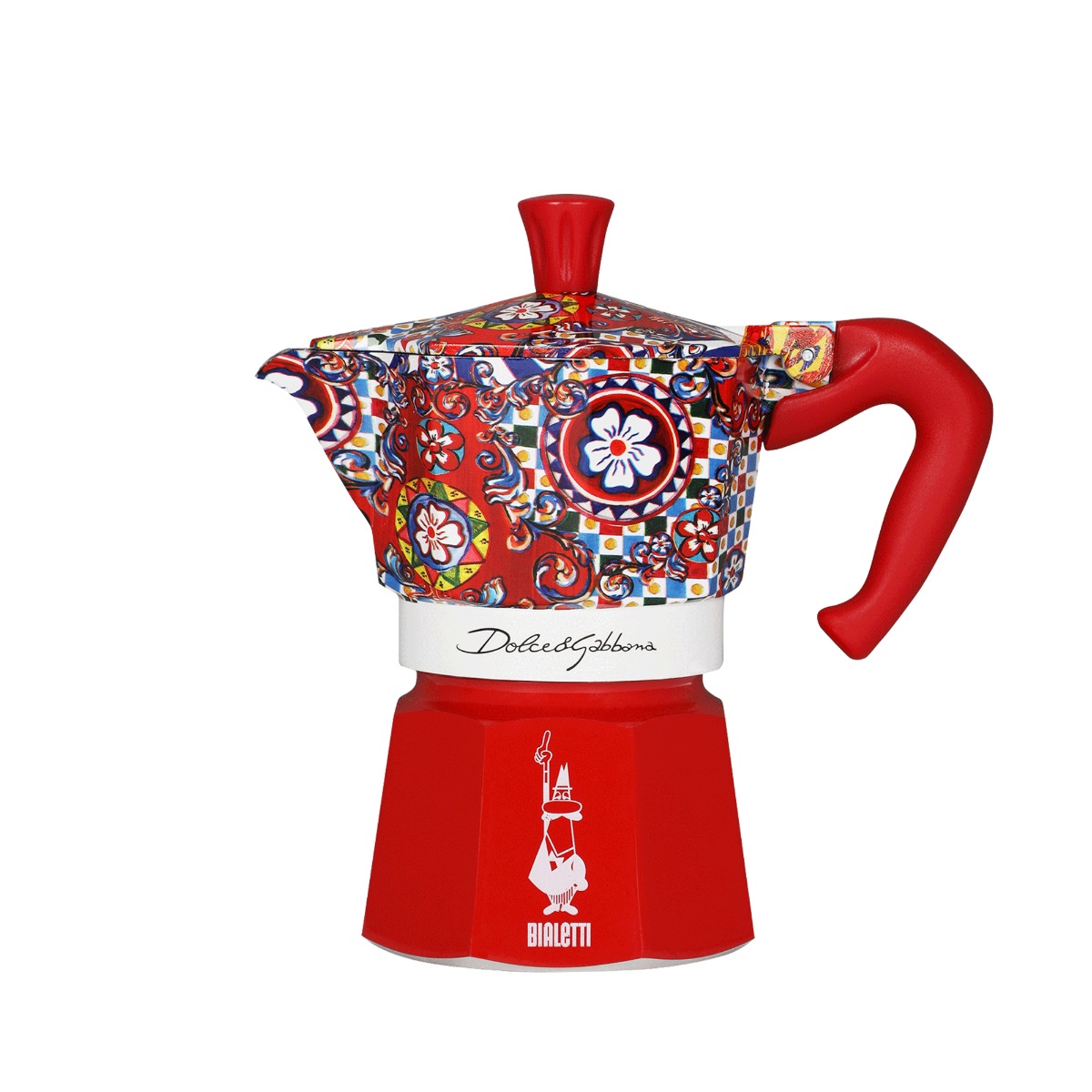Bialetti Moka Express 3 Tazze Dolce&Gabbana - Caffettiera Moka in Alluminio e Termoplastica, Blu, Rosso, Bianco