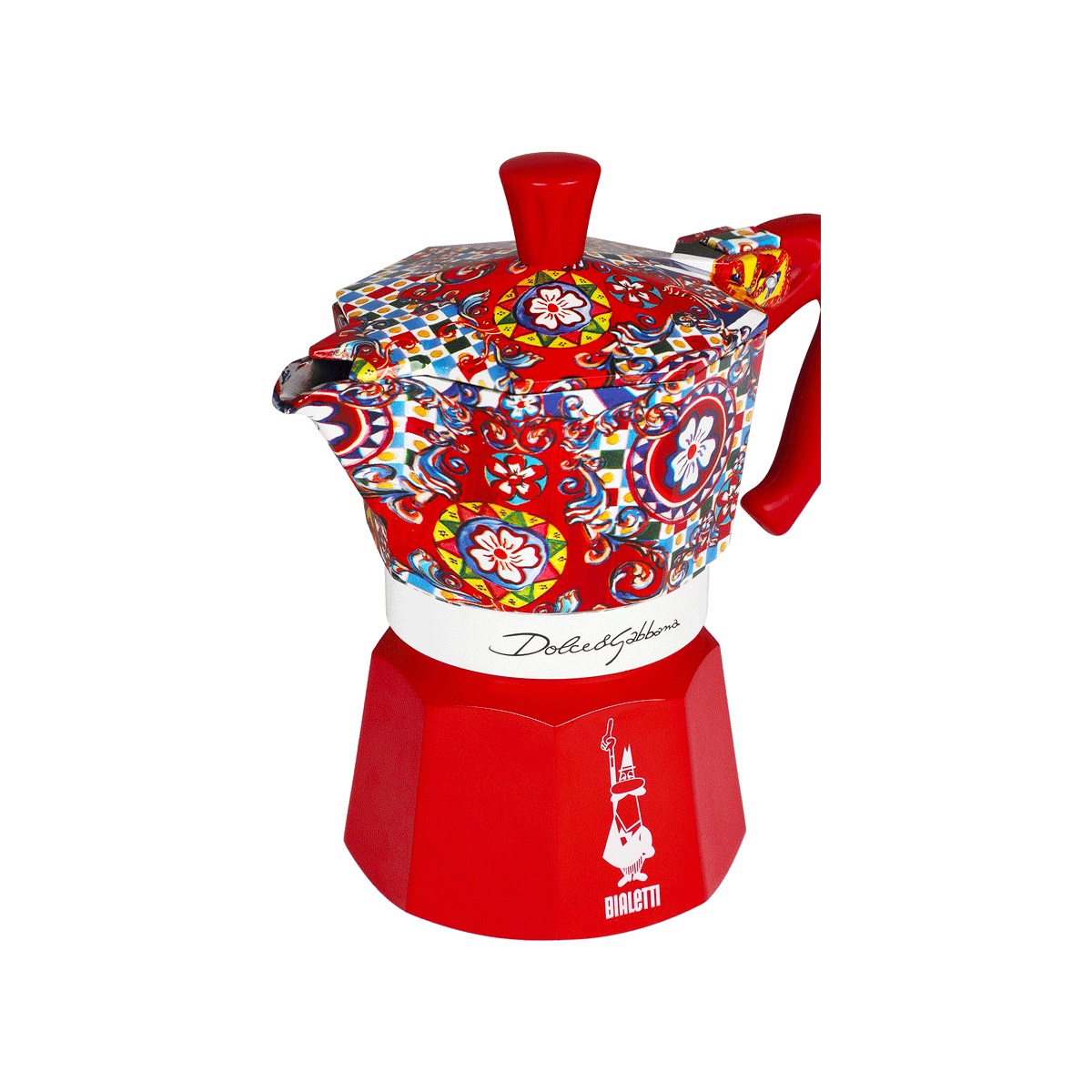 Bialetti Moka Express 3 Tazze Dolce&Gabbana - Caffettiera Moka in Alluminio e Termoplastica, Blu, Rosso, Bianco