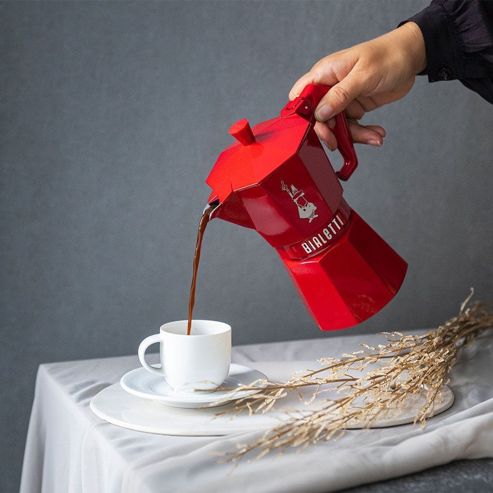 Bialetti Moka Exclusive 3 Tazze Rosso - Caffettiera in Alluminio con Finiture Vintage e Guarnizione in Silicone