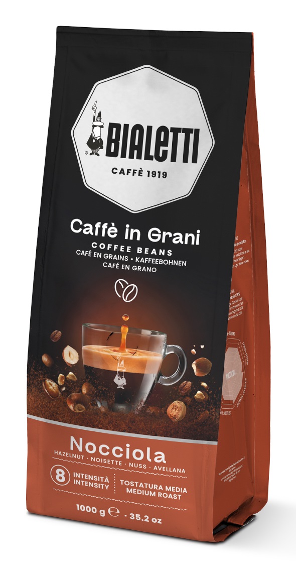 Bialetti Caffè in Grani Nocciola 1 kg - 80% Arabica, Tostatura Media, Intensità 8