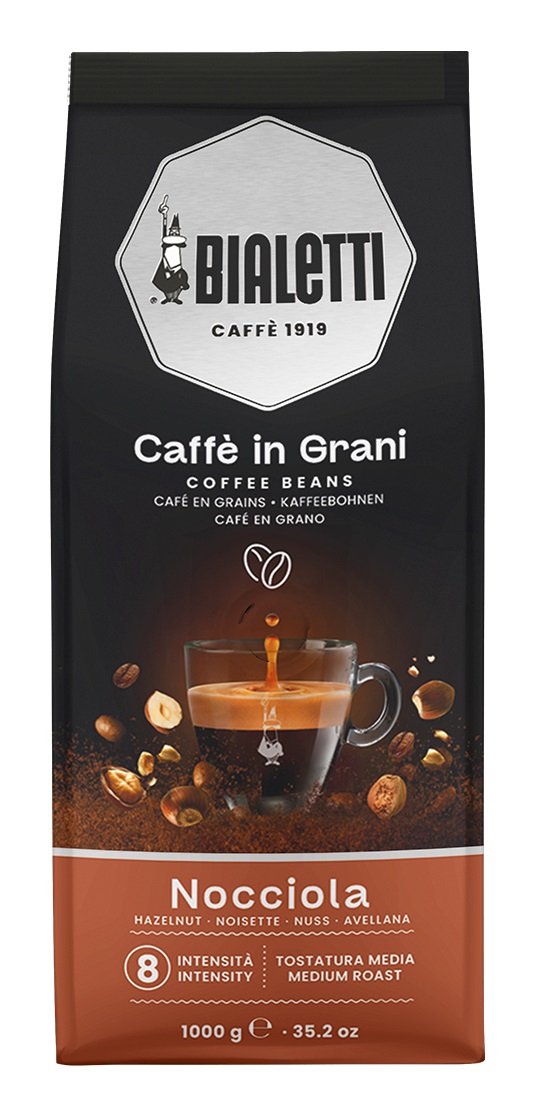 Bialetti Caffè in Grani Nocciola 1 kg - 80% Arabica, Tostatura Media, Intensità 8