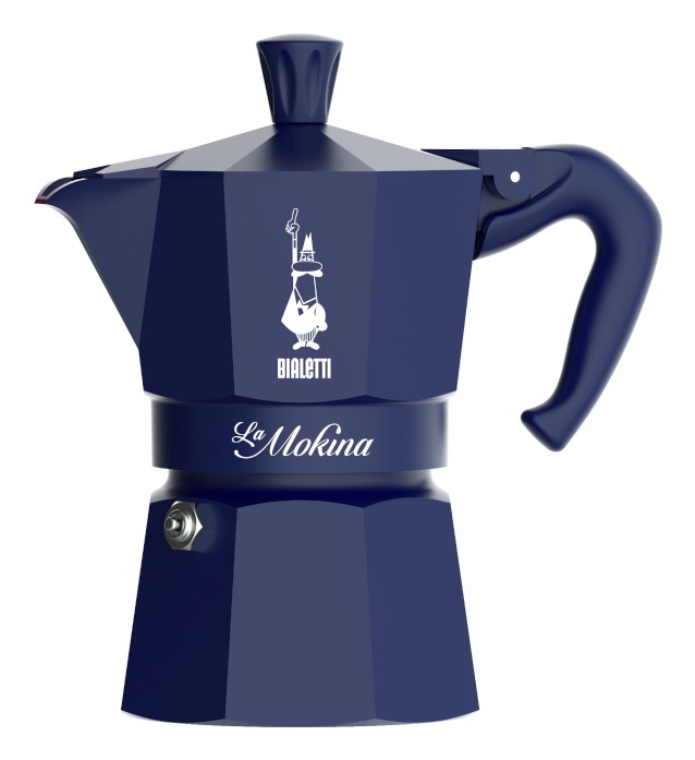 Bialetti Moka Caffettiera Manuale Blu in Alluminio - Capacità 0,118 L, Design Iconico