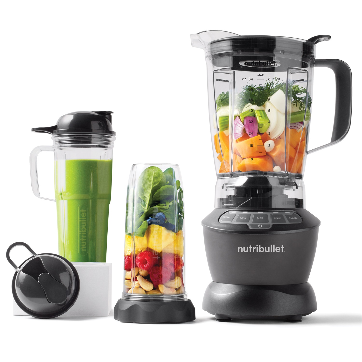NutriBullet Frullatore NBF500DG 1200W 1,9L Argento - Frullatore da tavolo con tritaghiaccio e caraffe multiple