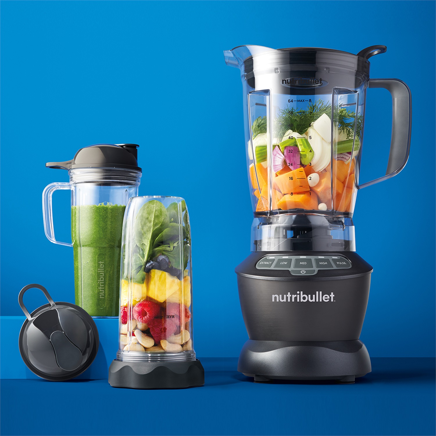 NutriBullet Frullatore NBF500DG 1200W 1,9L Argento - Frullatore da tavolo con tritaghiaccio e caraffe multiple