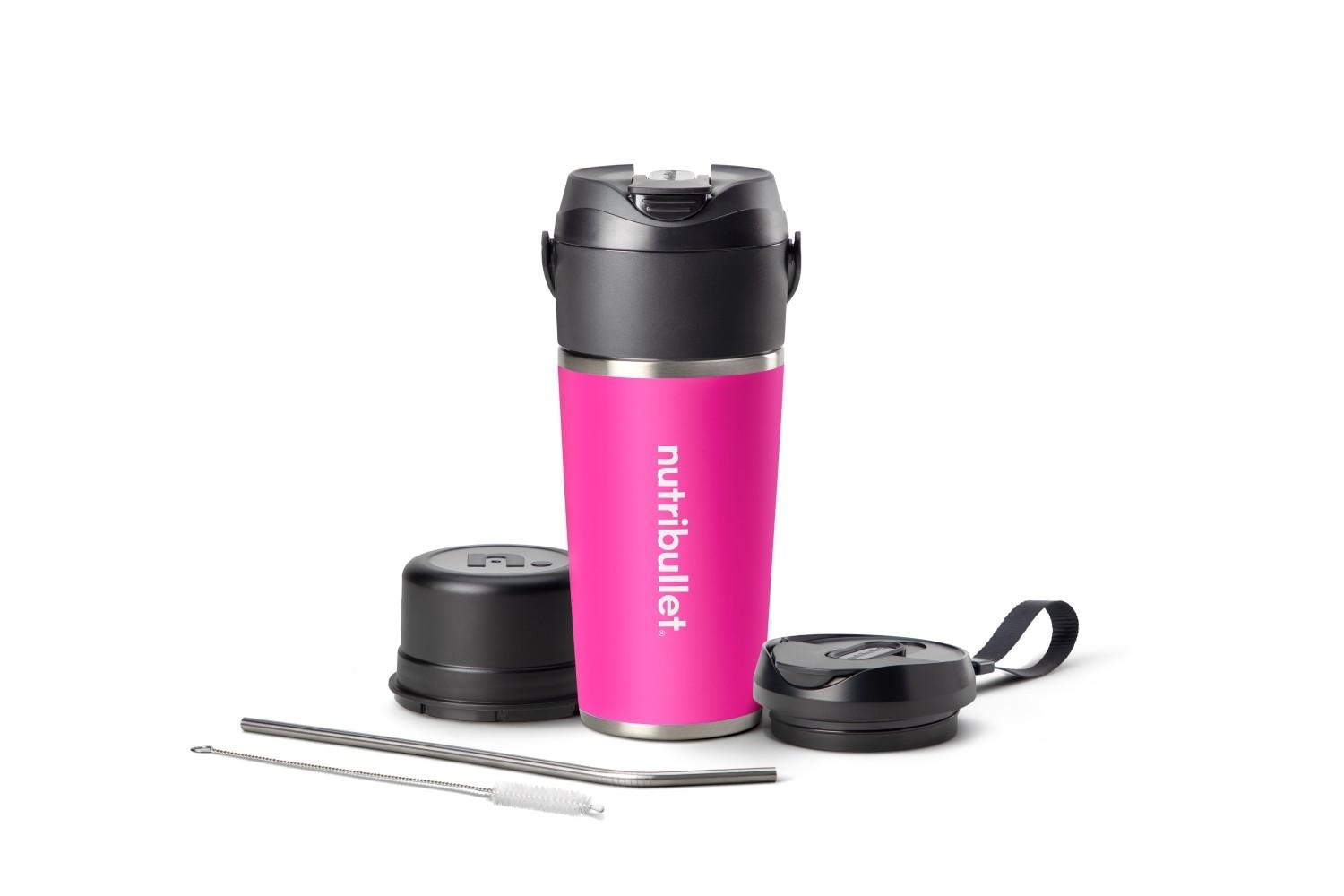 Nutribullet Flip NBP016MA - Frullatore Portatile Magenta con Tazza Isolante da 590ml, Mantiene il Freddo per 24h, Frulla Ghiaccio, Ricarica USB-C