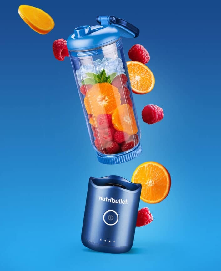Nutribullet NBP013BL Frullatore Portatile Blu con Coperchio, Lame Rimovibili, Ricarica USB-C e Capacità di 590ml