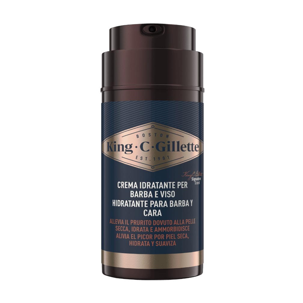 Gillette King C. Crema Idratante per Barba e Viso 100ml - Con Vitamina B3 e B5, Idrata e Ammorbidisce