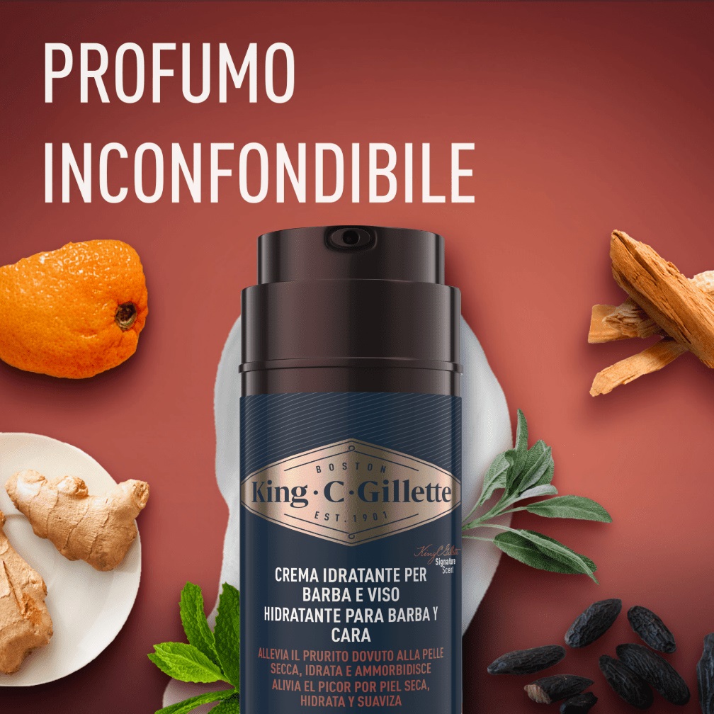 Gillette King C. Crema Idratante per Barba e Viso 100ml - Con Vitamina B3 e B5, Idrata e Ammorbidisce