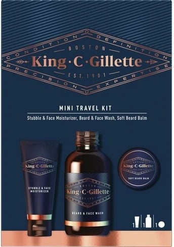 King C. Gillette Mini Kit Da Viaggio: Crema Idratante, Detergente e Balsamo per la Cura della Barba