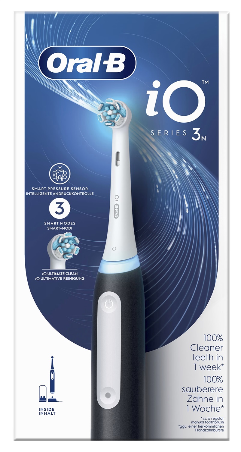 Oral-B Spazzolino Elettrico Ricaricabile iO 3N Nero con Sensore di Pressione, Timer e 3 Modalità di Spazzolamento