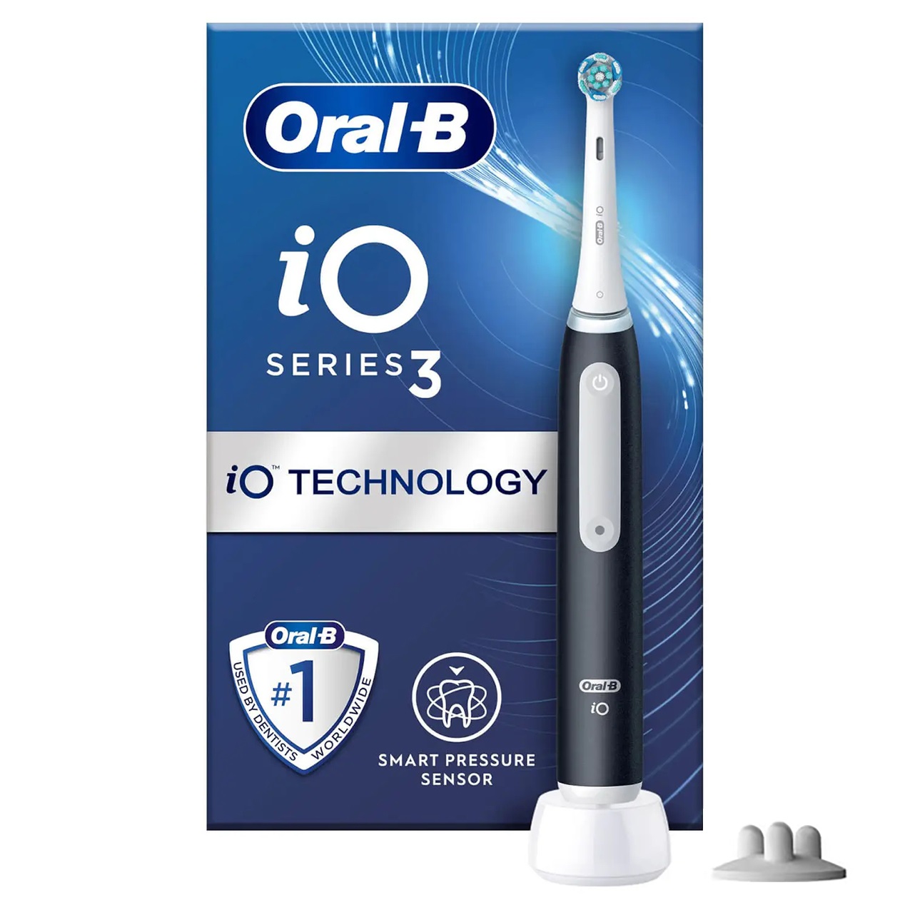 Oral-B iO 3S Spazzolino Elettrico Nero con Testina Inclusa, 3 Modalità di Spazzolamento e Sensore di Pressione