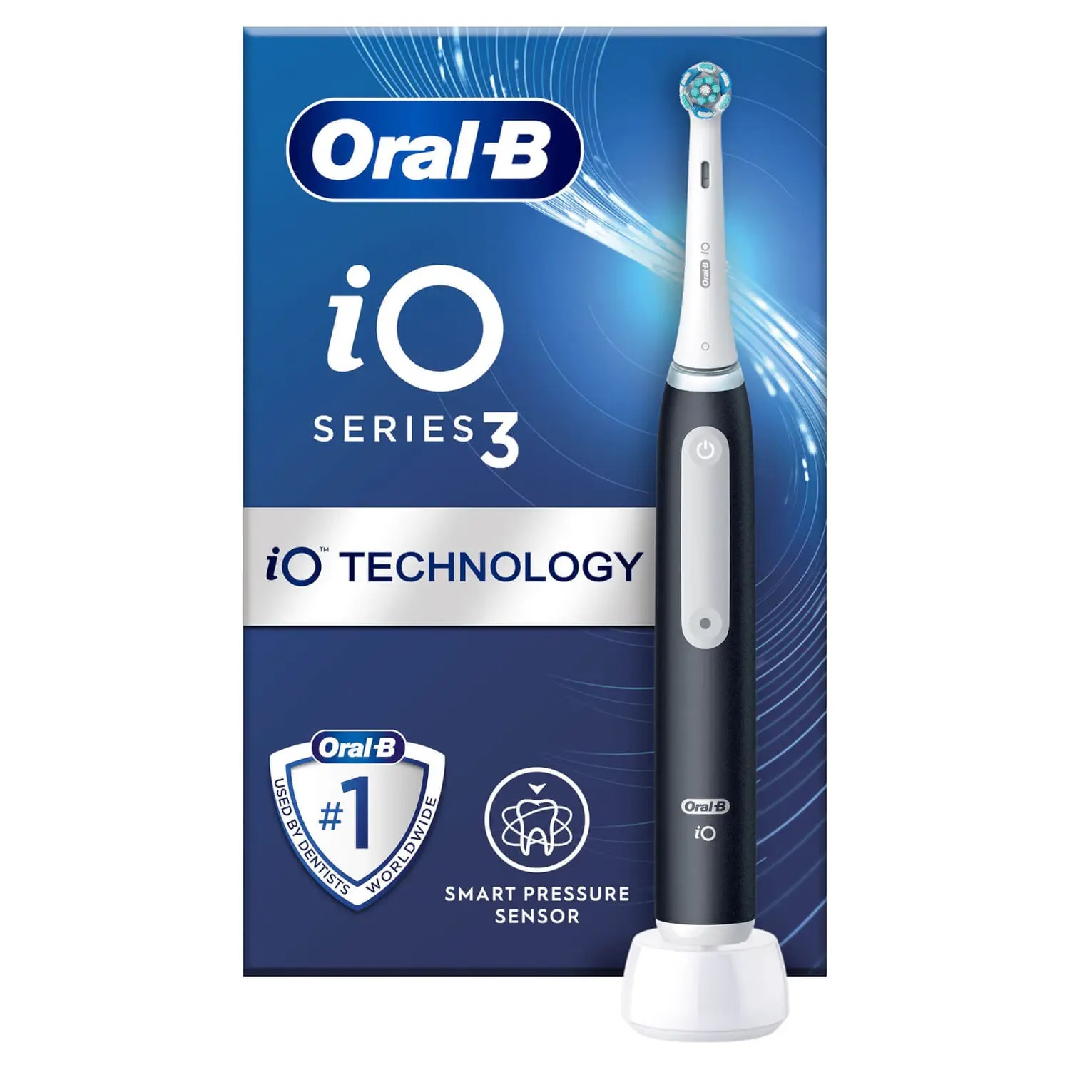 Oral-B iO 3S Spazzolino Elettrico Nero con Testina Inclusa, 3 Modalità di Spazzolamento e Sensore di Pressione