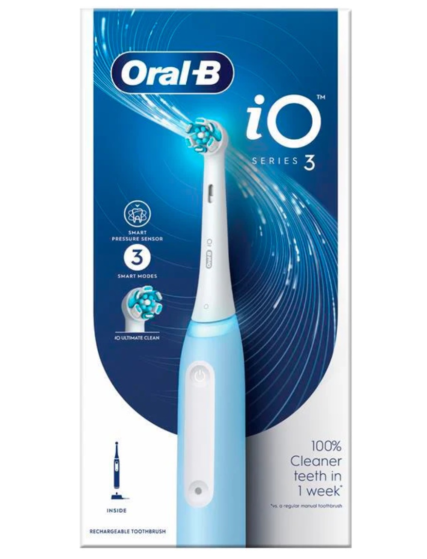 Oral-B iO3 Spazzolino Elettrico Rotante-Oscillante Blu per Adulti - Modalità Sensibile e Sbiancante