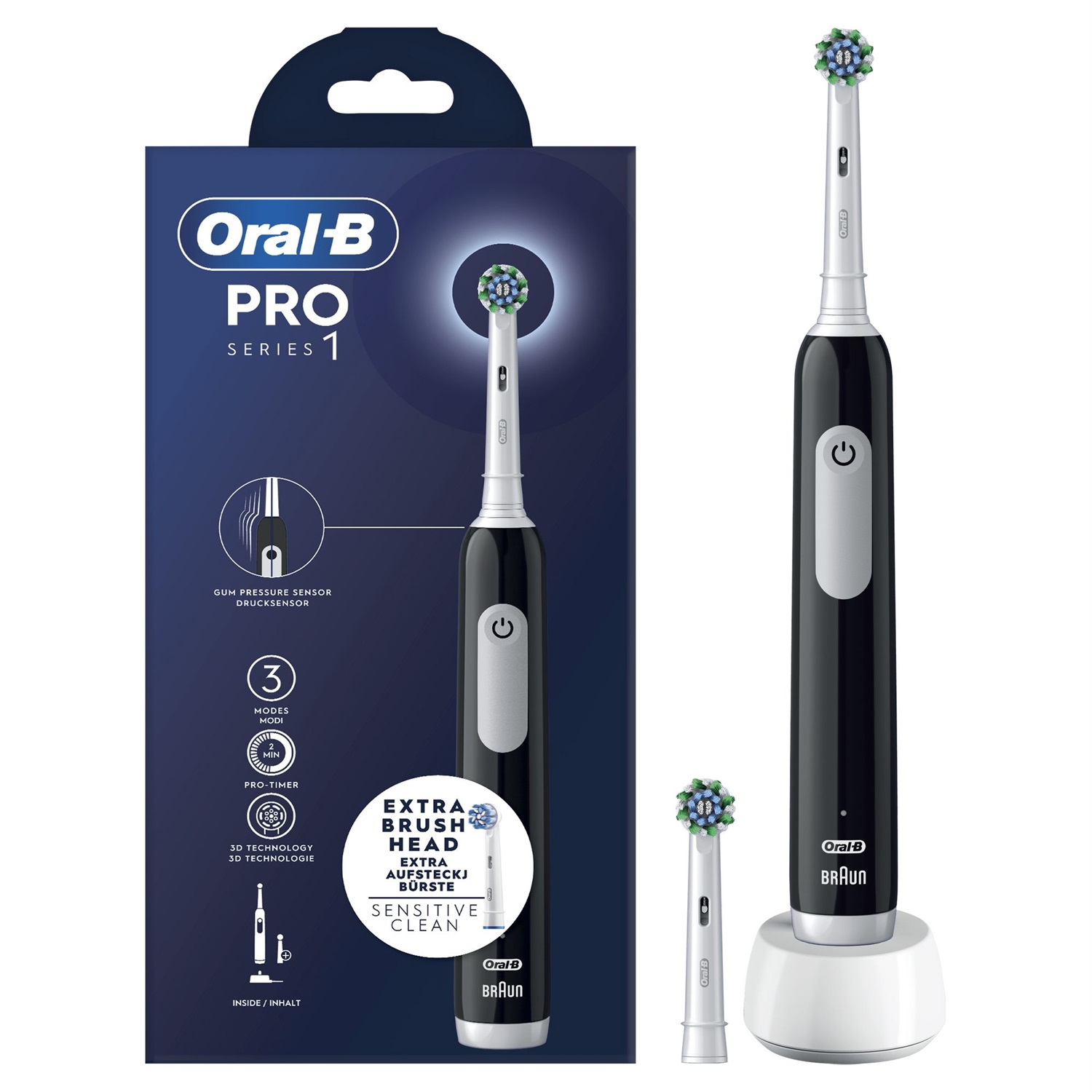 Oral-B Pro Series 1 Spazzolino Elettrico Ricaricabile Nero con 1 Testina di Ricambio e Timer Professionale