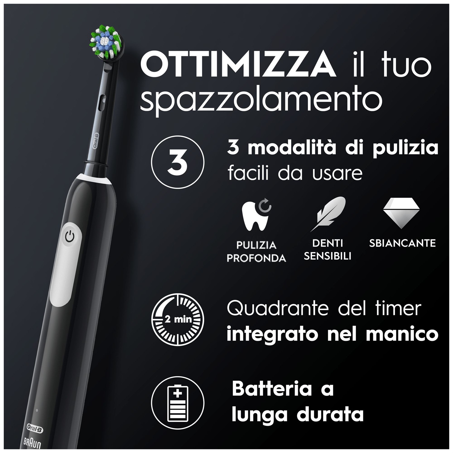 Oral-B Pro Series 1 Spazzolino Elettrico Ricaricabile Nero con 1 Testina di Ricambio e Timer Professionale