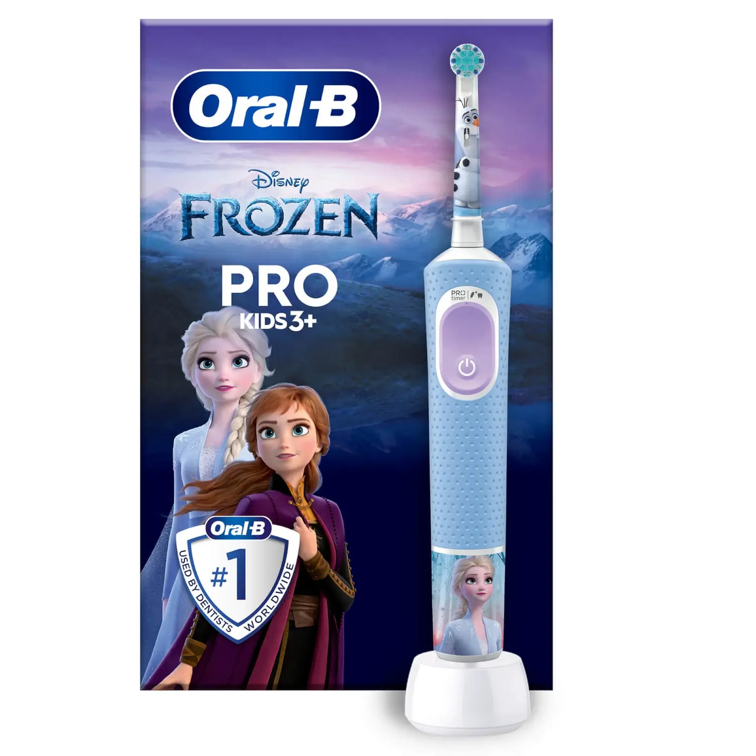 Oral-B Pro Kids Frozen Spazzolino Elettrico Ricaricabile per Bambini 3 Anni, Testina Rotonda, 2 Modalità di Spazzolamento, Timer e Setole Extra Morbide, Multicolore