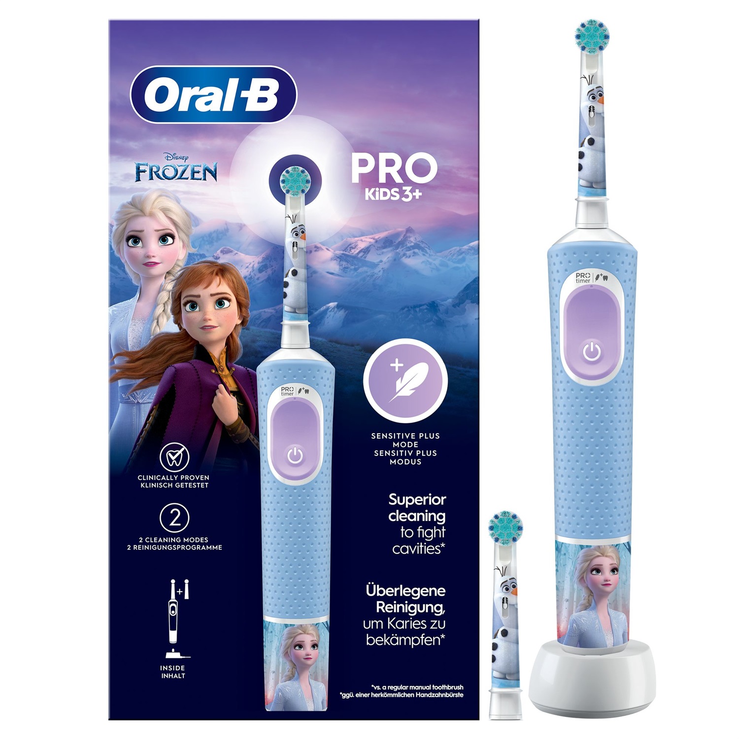 Oral-B Pro Kids Frozen Spazzolino Elettrico per Bambini dai 3 Anni 1 Testina di Ricambio con App Disney Magic Timer