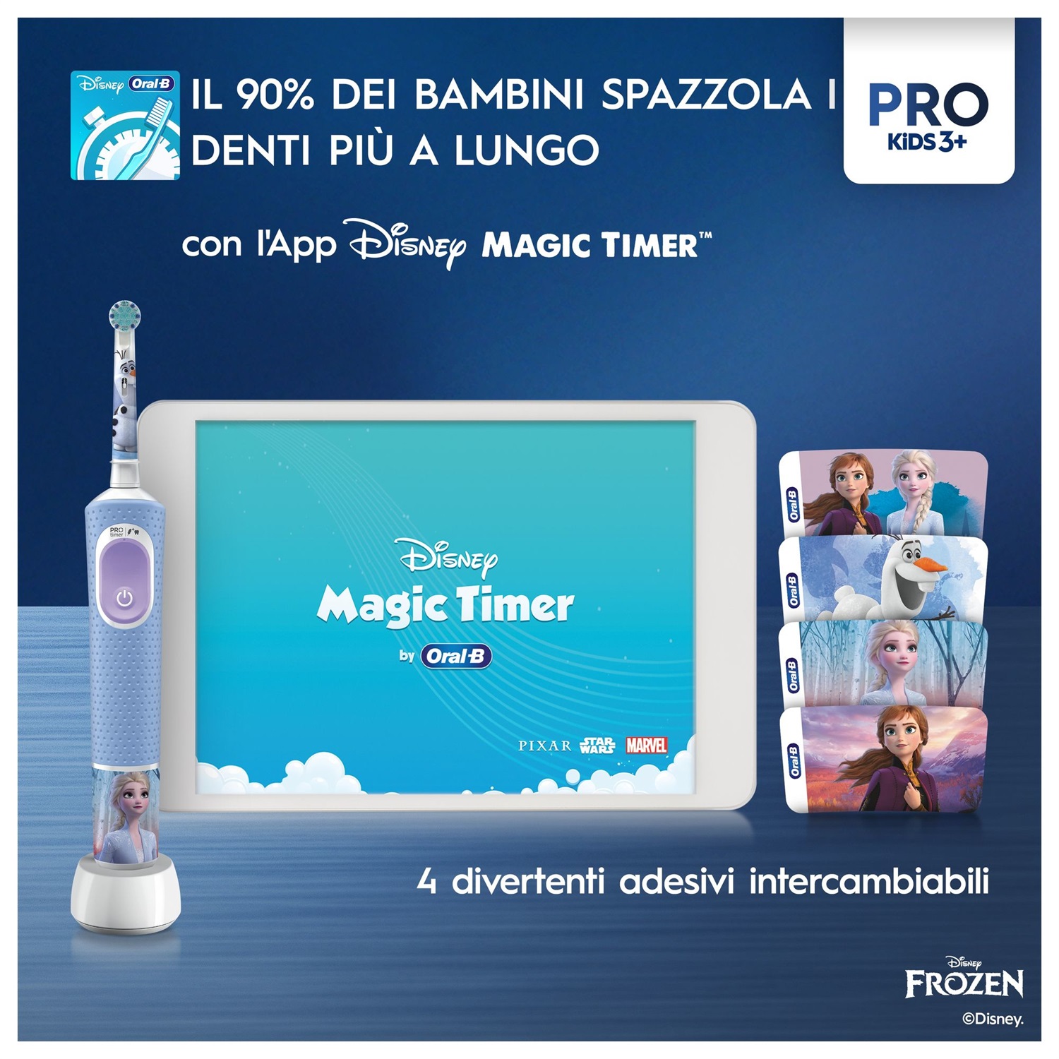 Oral-B Pro Kids Frozen Spazzolino Elettrico per Bambini dai 3 Anni 1 Testina di Ricambio con App Disney Magic Timer