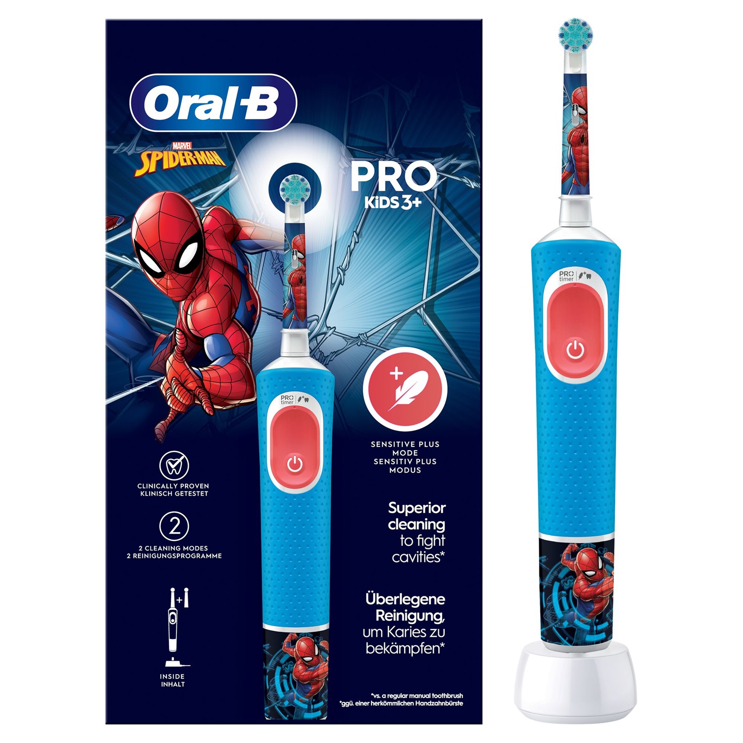 Oral-B Spazzolino Elettrico Ricaricabile Kids Spider-Man con App Disney Magic Time, 1 Testina di Ricambio, per Bambini dai 3 Anni in Su