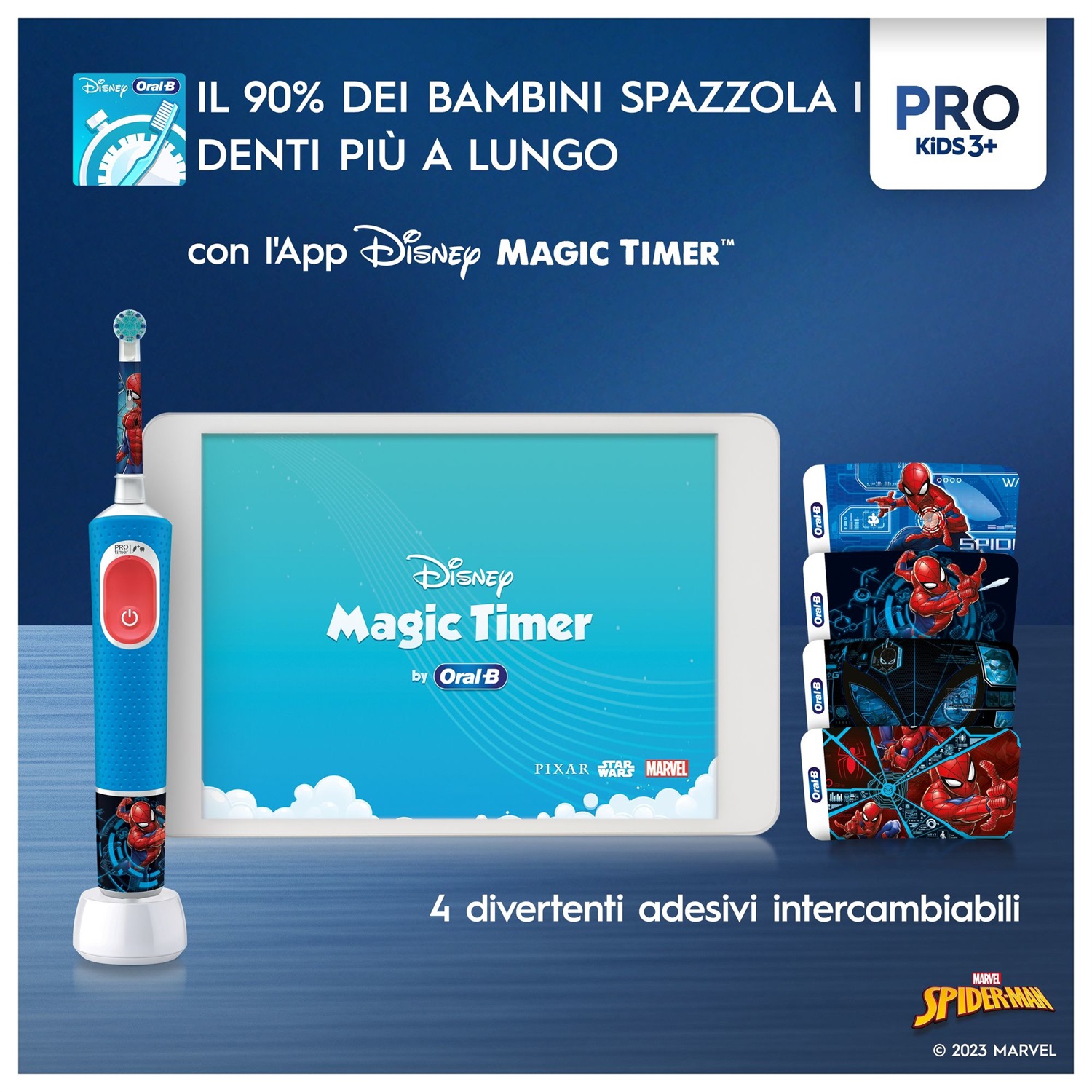 Oral-B Spazzolino Elettrico Ricaricabile Kids Spider-Man con App Disney Magic Time, 1 Testina di Ricambio, per Bambini dai 3 Anni in Su