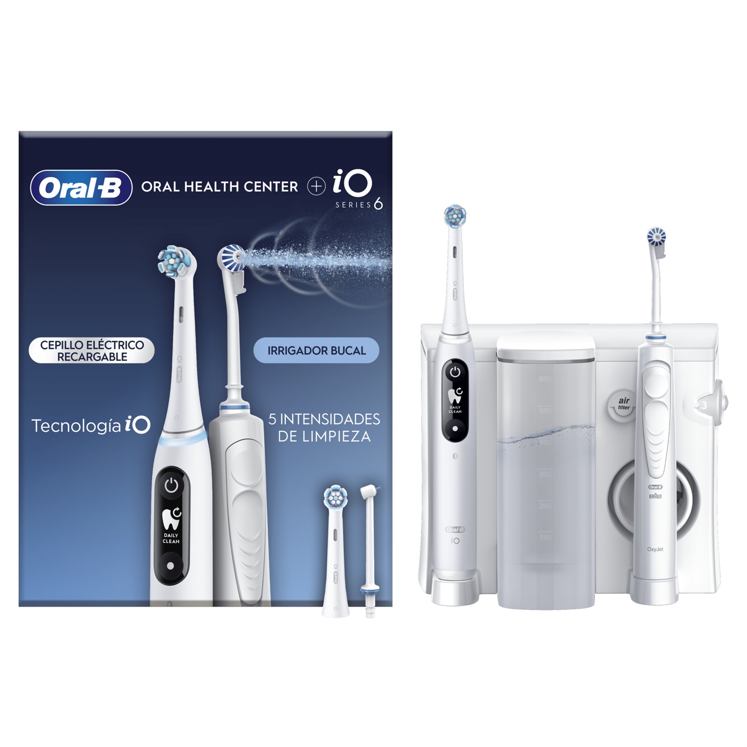 Oral-B iO6 Spazzolino Elettrico con Idropulsore Oxyjet, 2 Testine di Ricambio e Beccucci