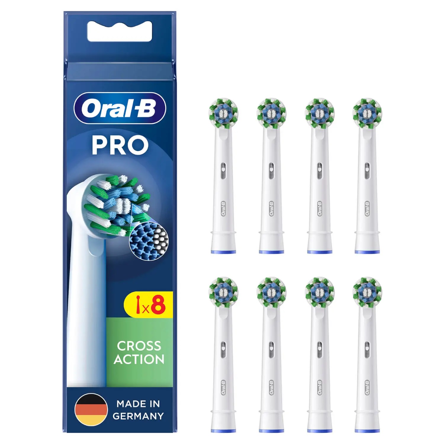 Oral-B Pro CrossAction - Set di 8 testine di ricambio per spazzolino elettrico, pulizia dei denti superiore con setole a forma di X, originale Oral-B, Made in Germany
