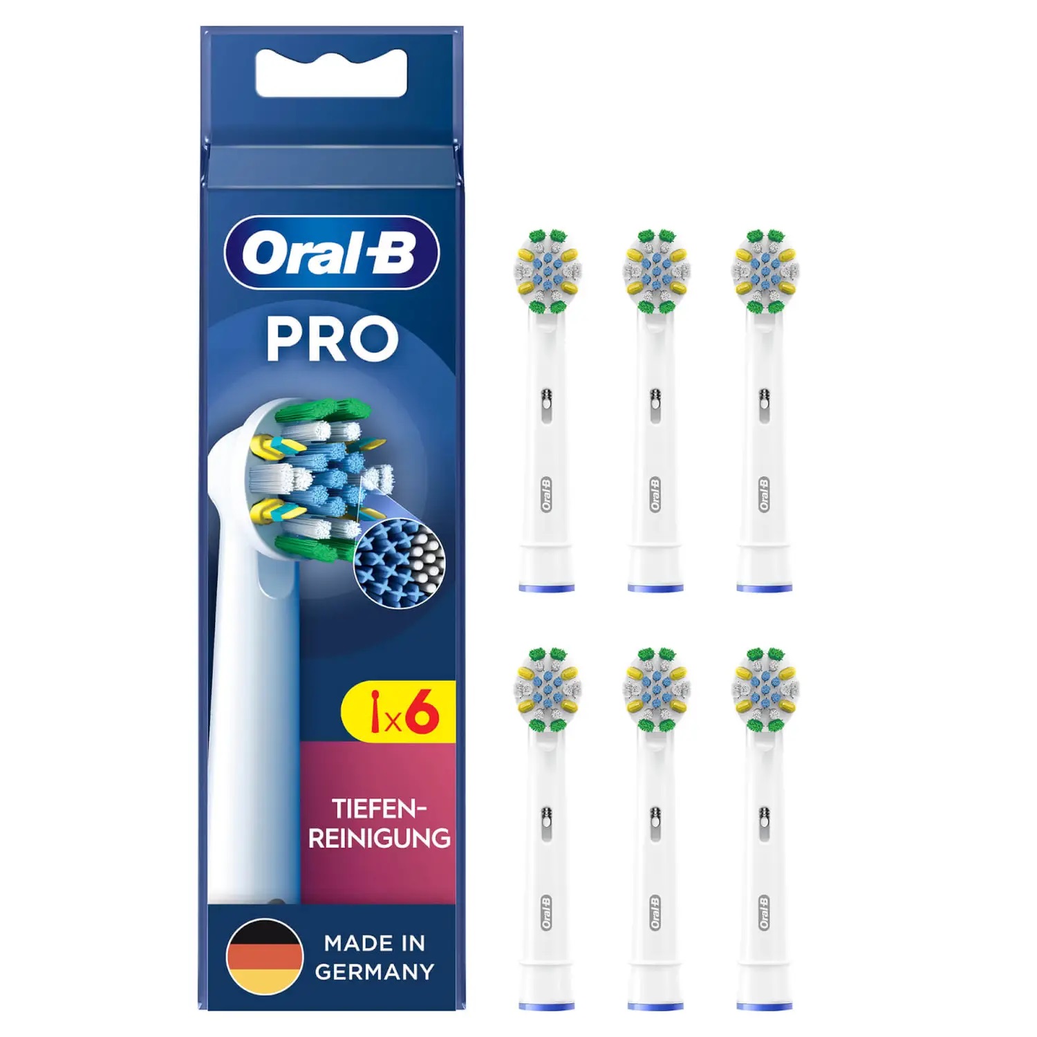 Oral-B Pro - Set di 6 testine di ricambio per spazzolino elettrico, pulizia profonda con setole a forma di X, Bianco