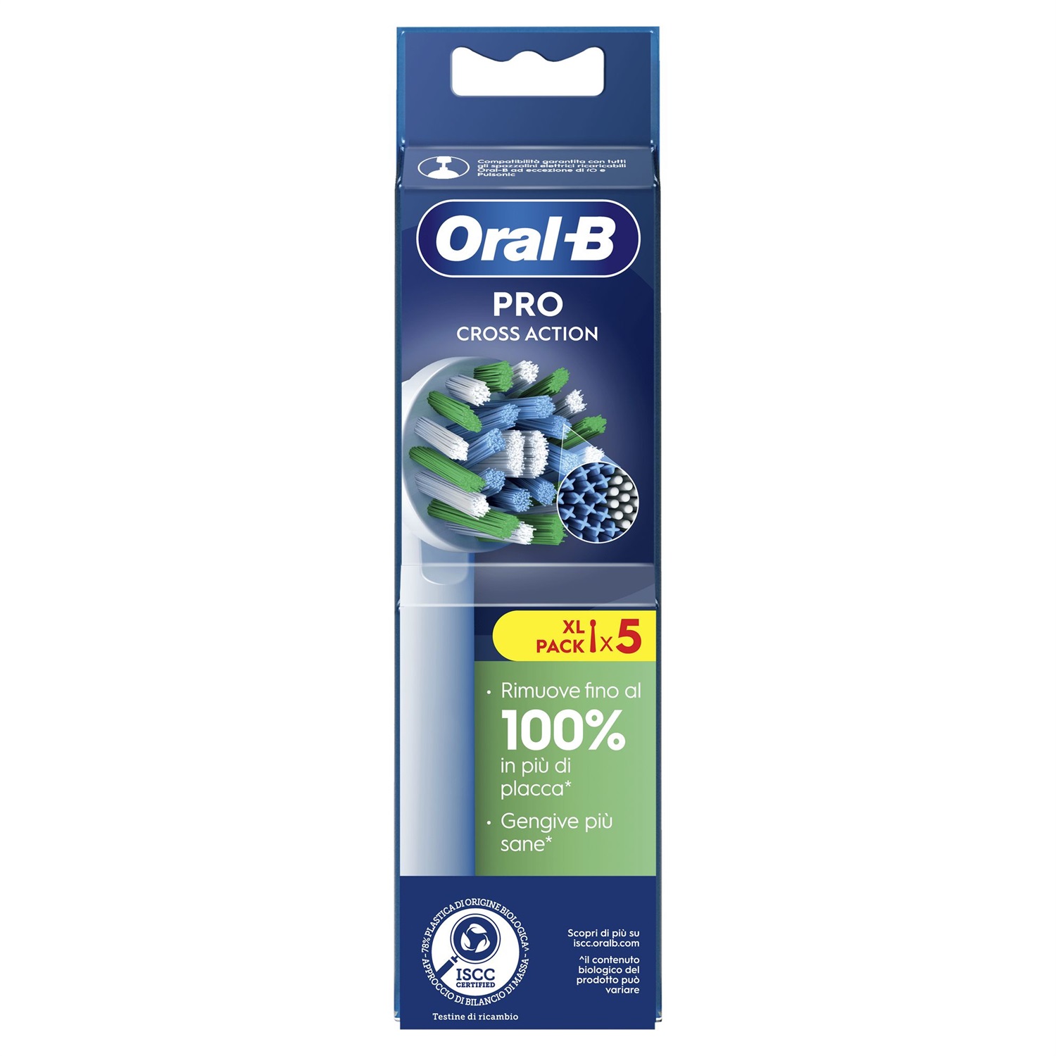 Oral-B Pro Cross Action Testine di Ricambio, Confezione da 5 Pezzi con Setole Angolate per Pulizia Profonda