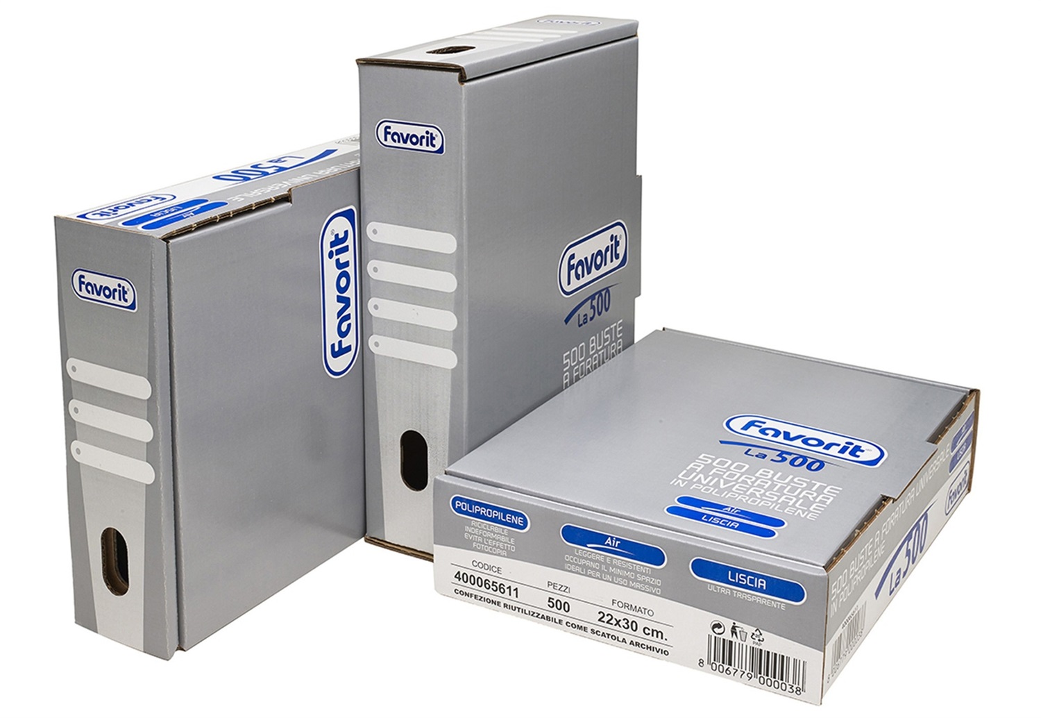 Favorit Buste a Foratura Universale 22 x 30 cm in Polipropilene (PP) - 500 Pezzi, Spessore Basso, Trasparenti, Finitura Liscia