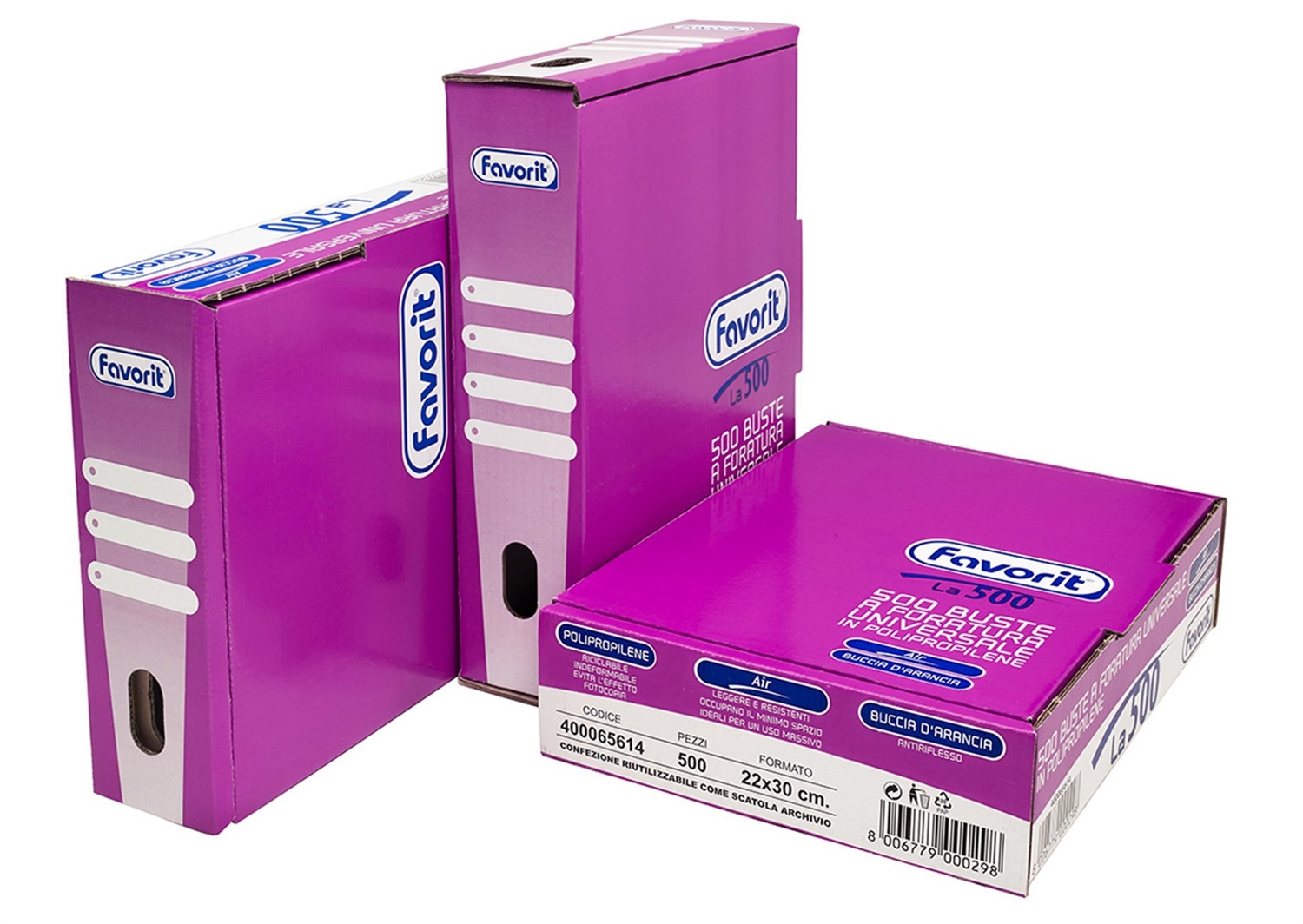 Favorit Buste a Foratura Universale Buccia D'Arancia 22 x 30 cm in Polipropilene, 500 Pezzi, Spessore Basso, Trasparenti