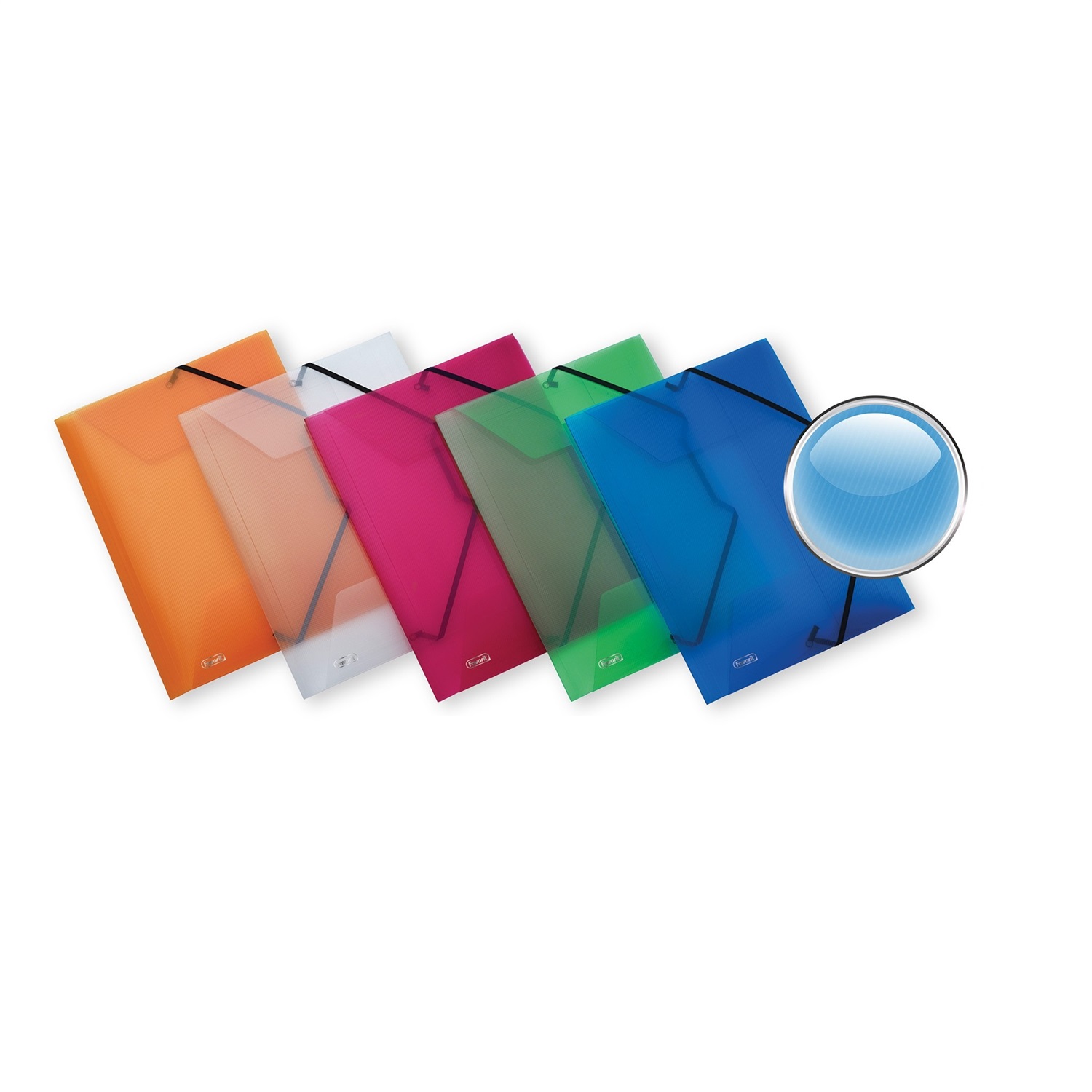 Favorit Lumina Cartellina a 3 lembi con elastico - 22x30 cm, Polipropilene trasparente, Dorso 3 cm, Colori assortiti