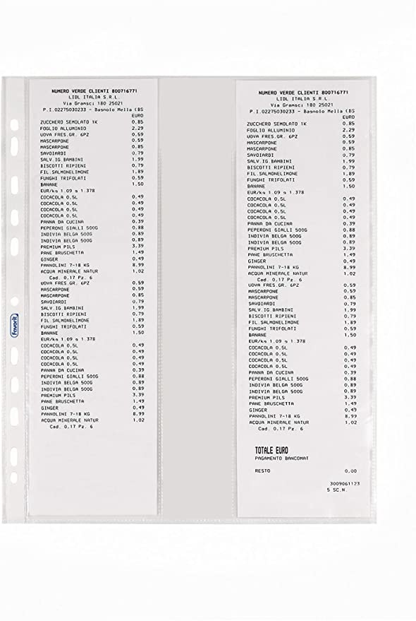 Favorit Buste Porta Scontrini Fiscali Trasparenti - 6 Spazi - 25,2 x 30,7 cm - Polipropilene Buccia d'Arancia - Confezione da 10