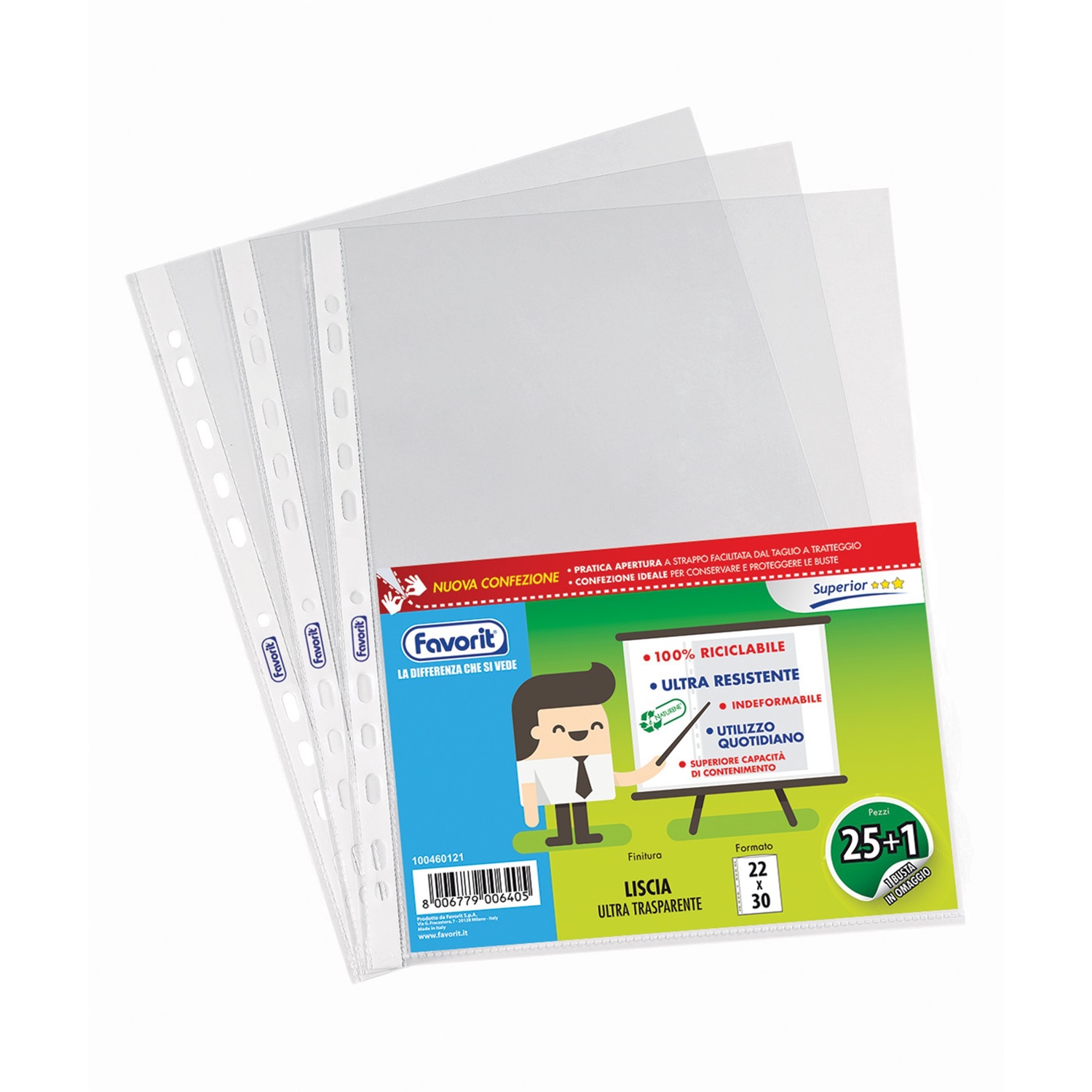 Favorit Buste Forate Trasparenti A4, Medio Spessore, Finitura Liscia, 22 x 30 cm, 26 Pezzi