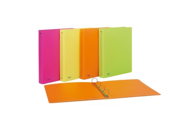 Favorit Raccoglitore ad Anelli Neon 4 Anelli Tondi D30 mm in Polipropilene - 22x30 cm - Colori Assortiti Fluo (Verde, Arancione, Giallo) - Confezione da 10
