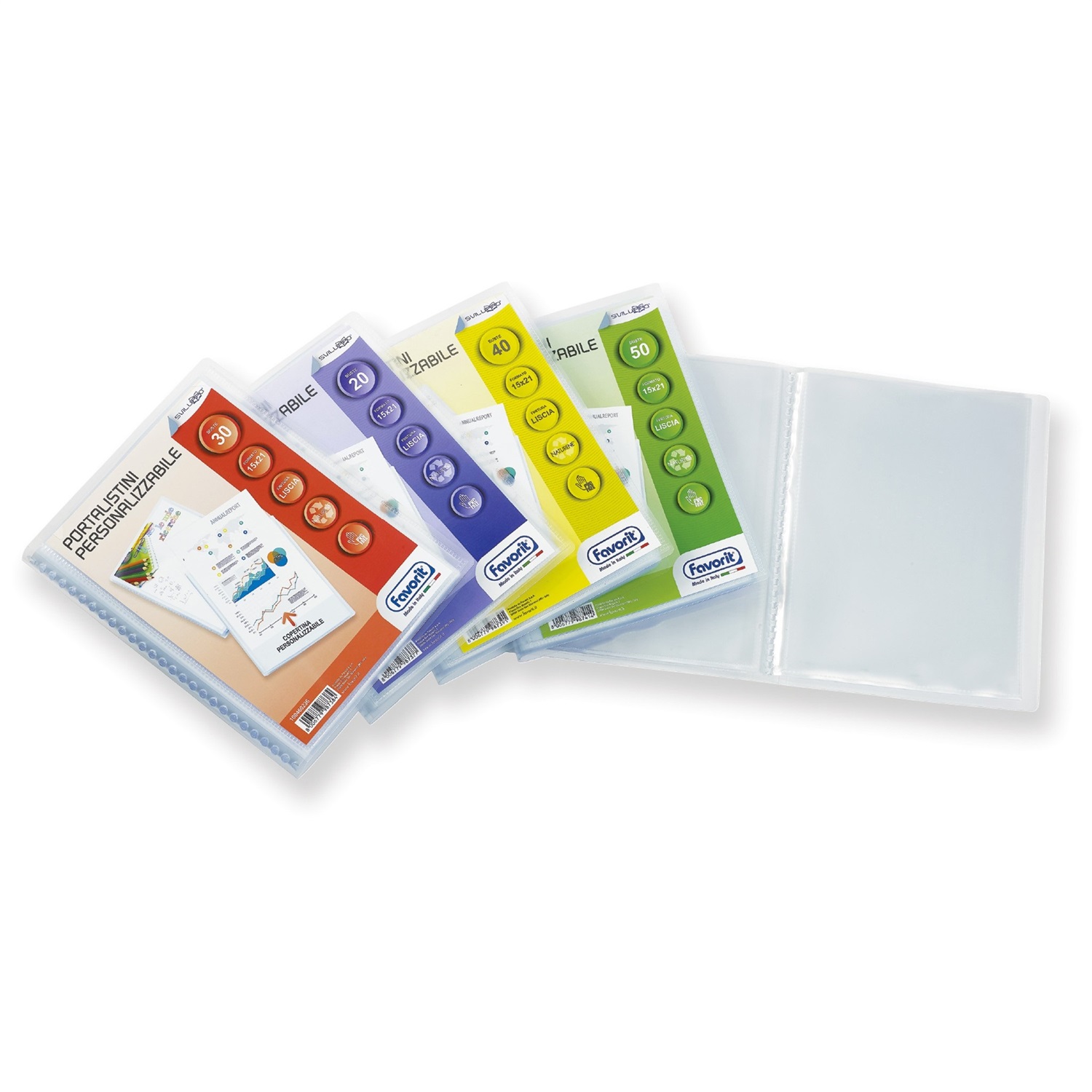 Favorit Portalistino Personalizzabile Premium in Polipropilene con 100 Buste Fisse Trasparenti - Formato 22x30 cm