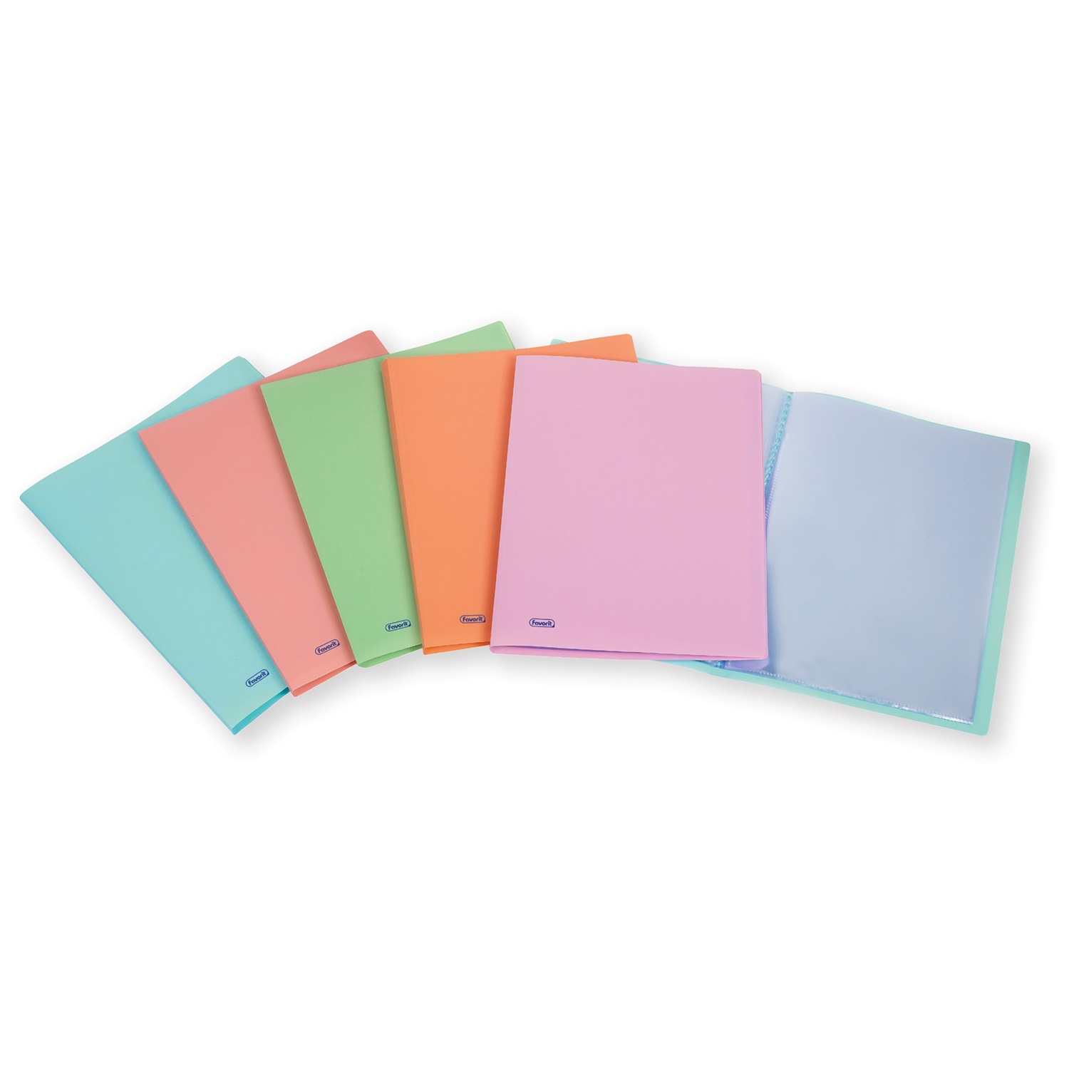 Favorit Portalistino Pastel in Polipropilene Opaco - 22x30 cm - 40 Buste Interne Lisce Ultra Trasparenti - Colori Assortiti