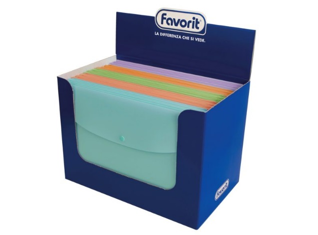 Favorit Buste con Bottone Pastel A4 in Polipropilene Opaco - Colori Assortiti: Celeste, Cipria, Smeraldo, Pesca, Glicine