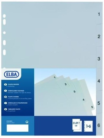Elba 400006686 Divisori Numerici in Polipropilene Grigio, Formato A4, 12 Tacche